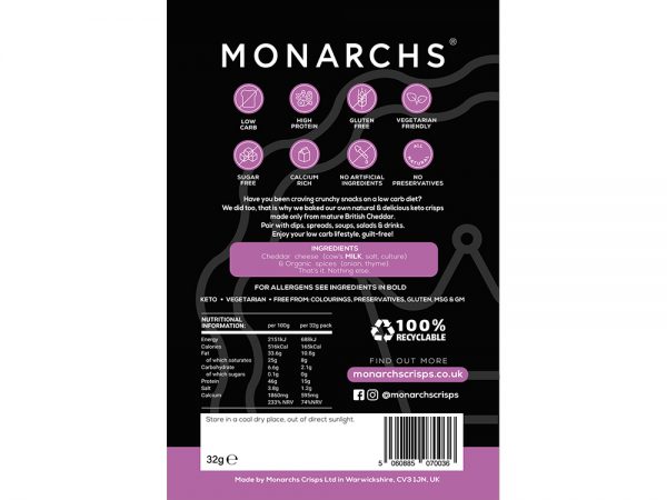 Monarchs Pure Cheese Crisps - Roasted Onion & Thyme