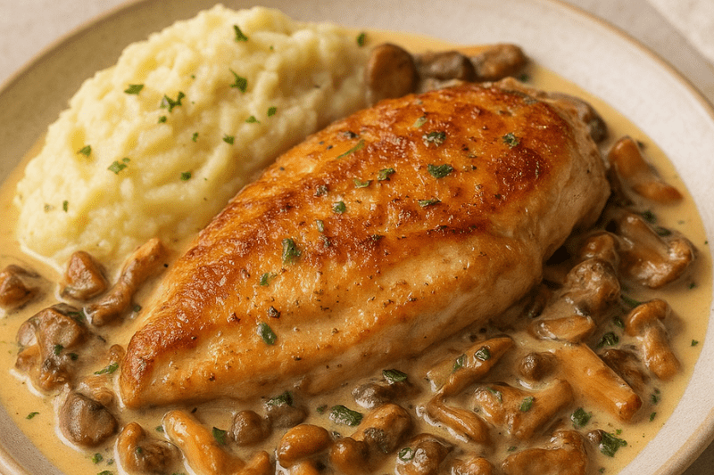 Pan-Seared Chicken with Traditional Derby & Wild Mushroom Sauce