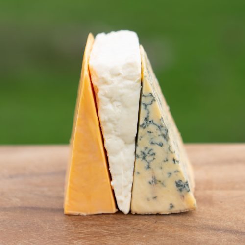 red white and blue cheese selection