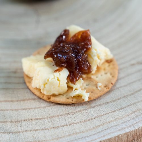 Cheese and Chutney on a biscuit