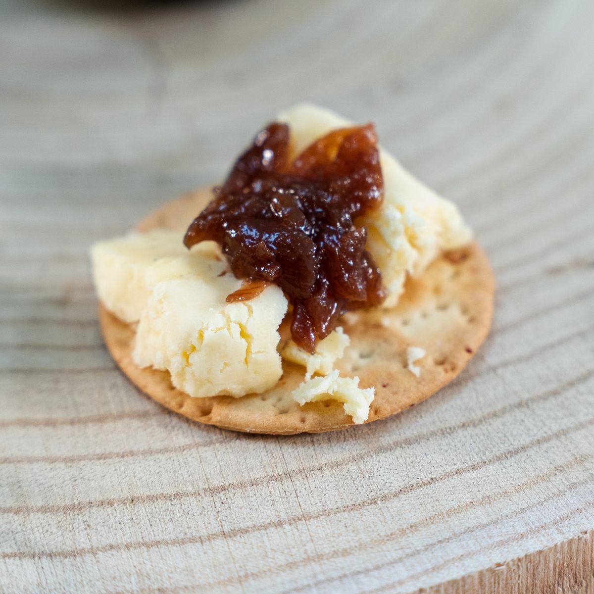 Cheese and Chutney on a biscuit